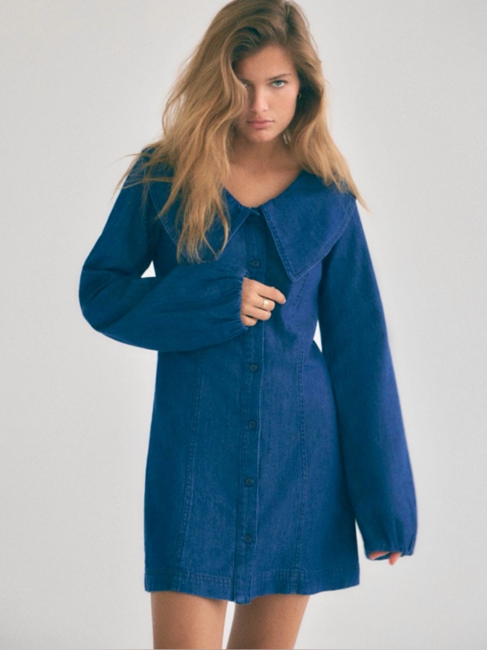 ZARA Denim TRF Dress with Oversized Collar | Size L | NWT
